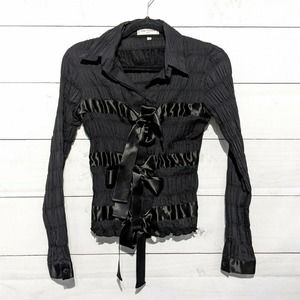 Anne Fontaine Black Blouse with Satin Accents